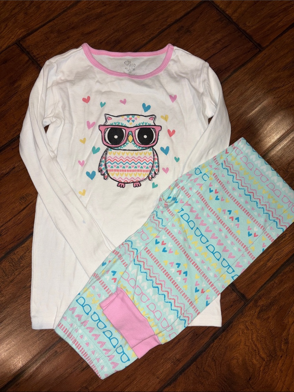 The Children's Place White & Mint Owl Pajama Set with Pink Trim